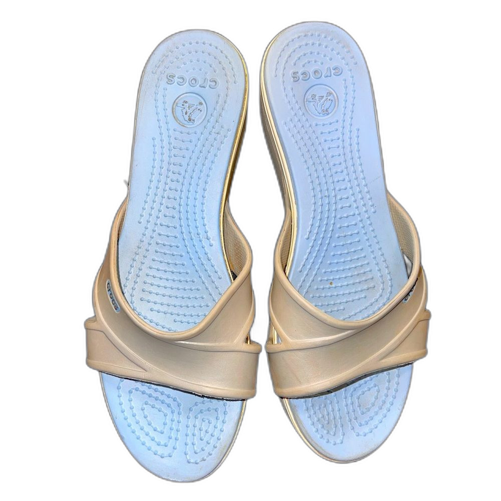 Crocs sandals slip on grey with blue size 8